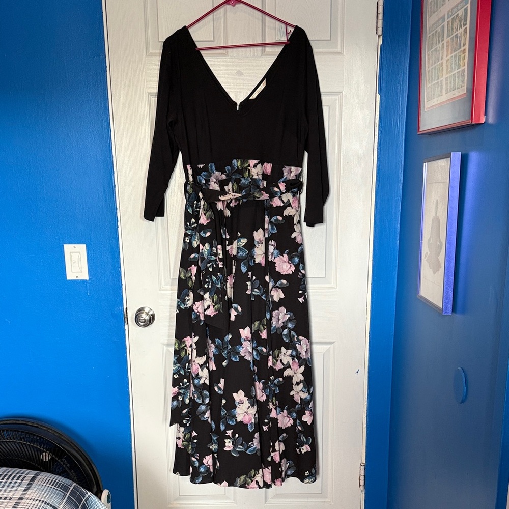 eShakti Black Floral Maxi Dress
